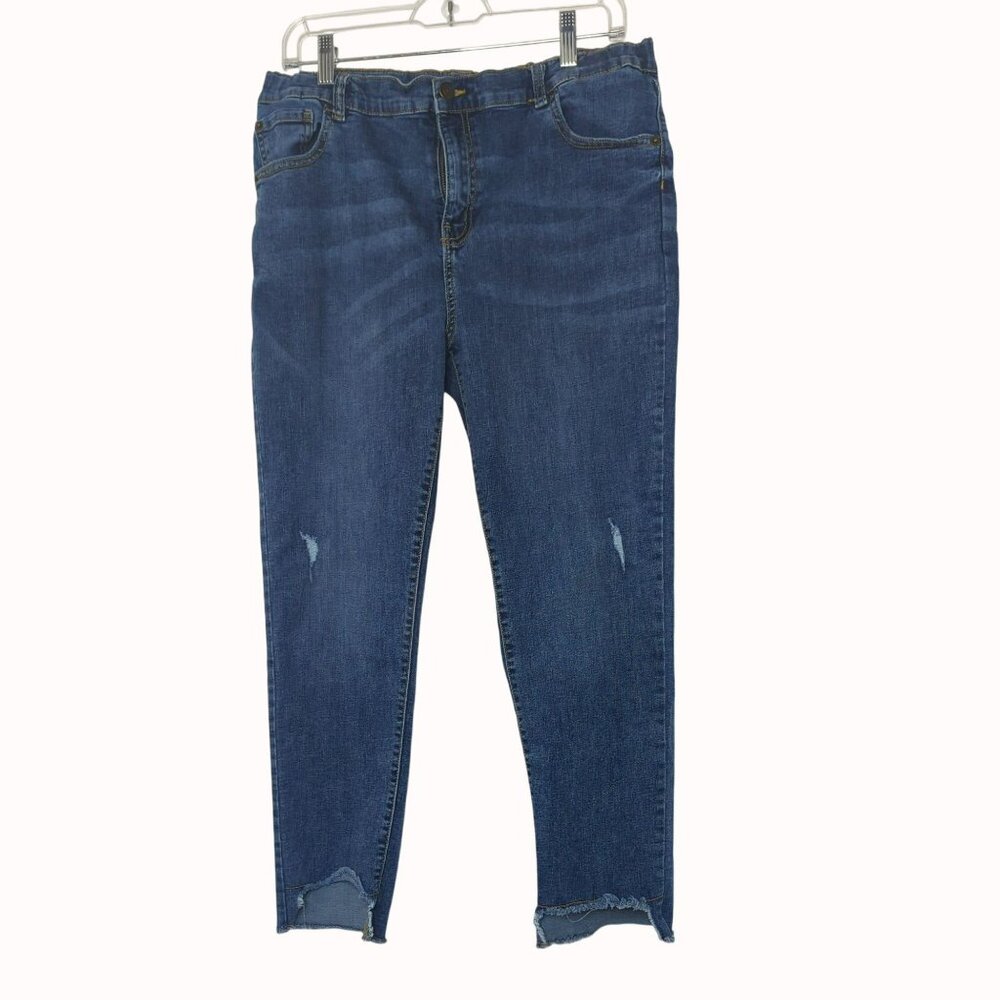 Thereabouts Girls Plus Size 18.5 Distressed Blue Denim Jeans With Frayed Hem & P
